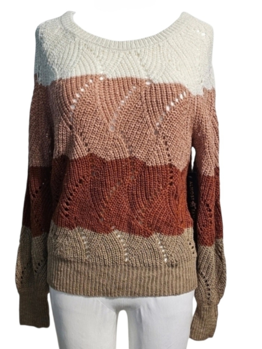 Almost Famous Colorblock Women's Large Lightweight knit Sweater Sz L